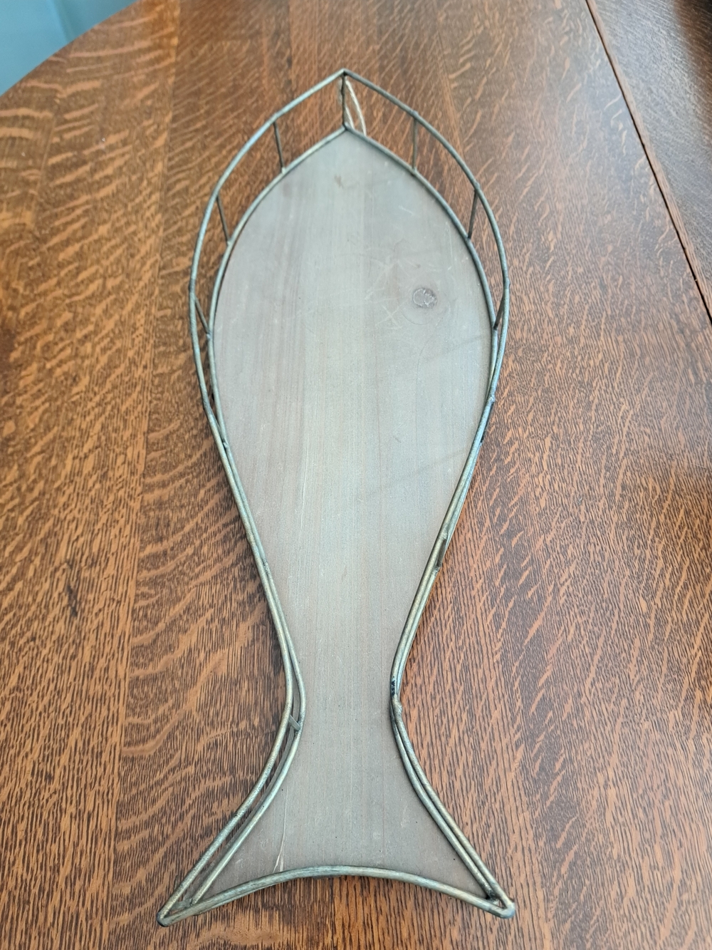 Decorative Fish-Shaped Wood and Metal Tray - Green